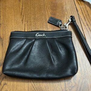 Coach Black Leather Wristlet vintage with Contrast Stitching